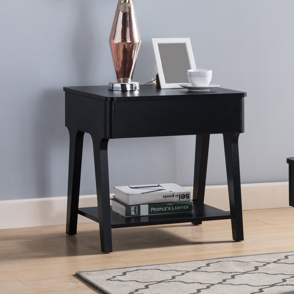English Elm Black Lift-Top End Table with Hidden Storage and Open Shelf for Sofa Convenience and Everyday Use B107131010