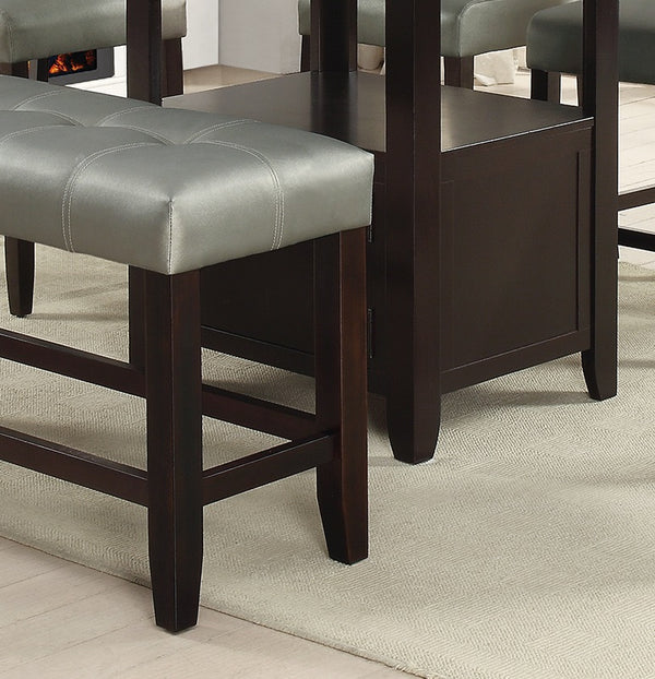 English Elm Dining Table with Faux Marble Top and Espresso Trim, 60" Rectangular Storage Base for Modern Eats Brown 43 L x 7 W x 63 H B011130015