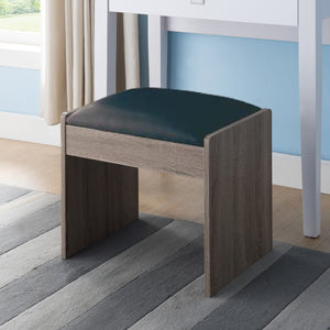 English Elm Vanity Dark Brown Cushioned Stool with Vinyl Seat, Easy-Clean Black Cushion, Taupe Legs Finish, Compact Design for Dressing Room Comfort and Style B107131432