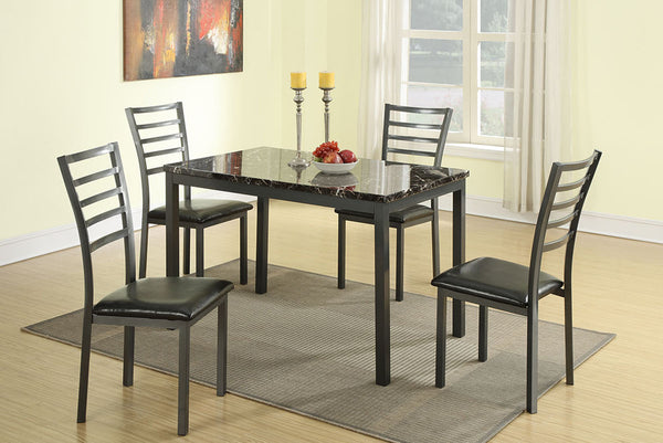 English Elm Modern 5pc Dining Set Faux Marble 48" Table with 4 Black Faux Leather Chairs Contemporary Chic B011S00541