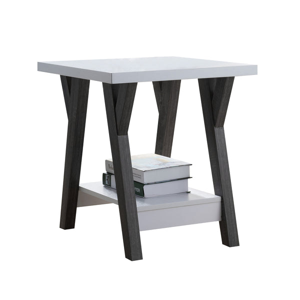 English Elm Modern White End Table with Bottom Shelf Storage, Chair Side Accent Table for Living Room Decor (97) B107131301