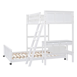 English Elm Twin Over Full Bunk Bed with Built-in Desk and Storage Drawers for Kids Rooms White LT001005AAK