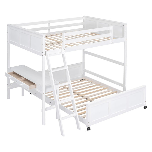 English Elm Full Over Kids Bunk Bed with Built in Study Desk and Two Storage Drawers White LT001006AAK-1