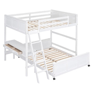 English Elm Full Over Kids Bunk Bed with Built in Study Desk and Two Storage Drawers White LT001006AAK