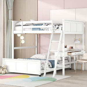 English Elm Full Over Kids Bunk Bed with Built in Study Desk and Two Storage Drawers White LT001006AAK