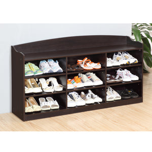English Elm Entryway Shoe Bench with 9 Open Shelves Holds 18 Pairs, Sturdy Red Cocoa Finish, Premium Storage B107130811