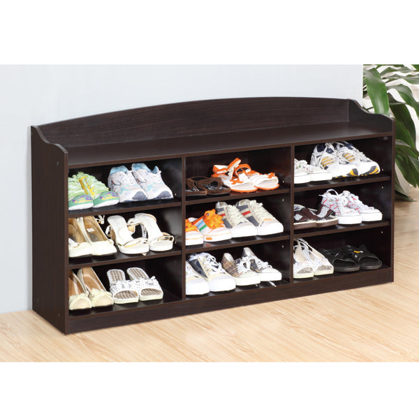 English Elm Entryway Shoe Bench with 9 Open Shelves Holds 18 Pairs, Sturdy Red Cocoa Finish, Premium Storage B107130811