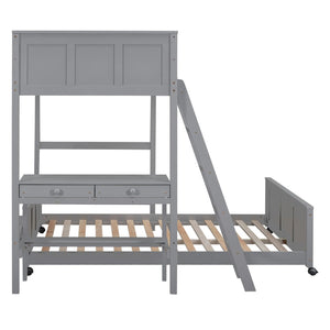 English Elm Twin Over Full Bunk Bed with Built-in Desk and Storage Drawers for Kids Rooms Gray LT001005AAE