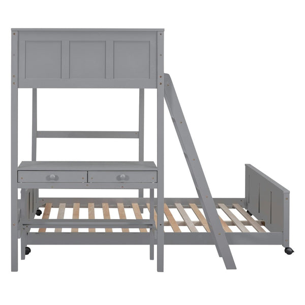 English Elm Twin Over Full Bunk Bed with Built-in Desk and Storage Drawers for Kids Rooms Gray LT001005AAE