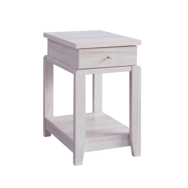English Elm Chair Two-Tone Side End Table with Drawer & Bottom Shelf, White Oak Accent Table for Living Room Storage Elegance B107131292