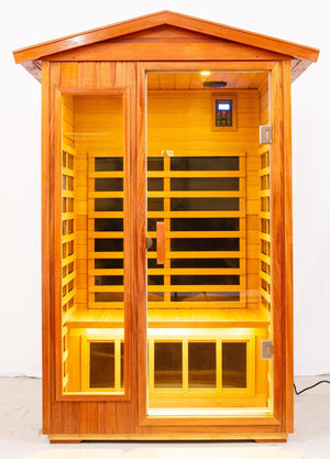 English Elm Two-Person Khaya Wood Outdoor Infrared Sauna With Bluetooth, Waterproof Design & User-Friendly Controls W1149130191-GIGA