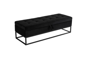 English Elm 58.6" Bed Bench Sturdy Metal Base with Velvet Upholstery, Hidden Storage, 500lb Capacity Elegance Black W1097119560