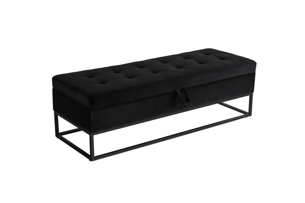 English Elm 58.6" Bed Bench Sturdy Metal Base with Velvet Upholstery, Hidden Storage, 500lb Capacity Elegance Black W1097119560