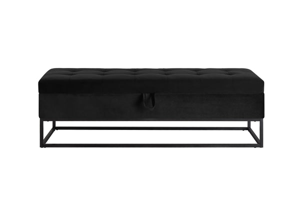 English Elm 58.6" Bed Bench Sturdy Metal Base with Velvet Upholstery, Hidden Storage, 500lb Capacity Elegance Black W1097119560