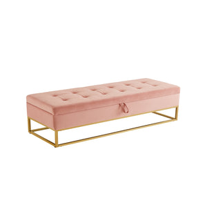English Elm 58.6" Bed Bench Sturdy Metal Base with Velvet Upholstery, Hidden Storage, 500lb Capacity Elegance Pink W1097119562
