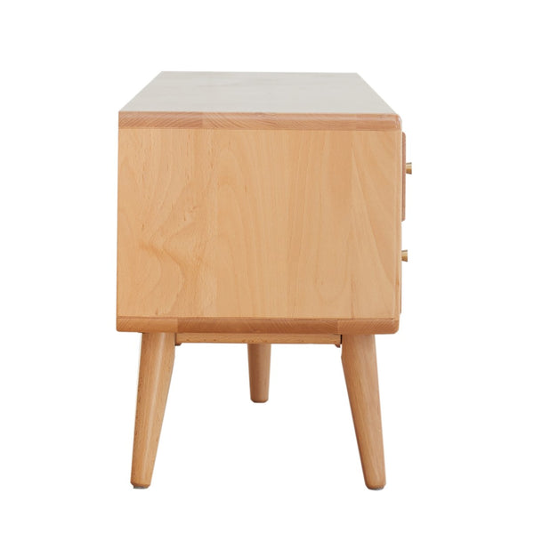 English Elm North American Solid Beech Media Console Tempered Glass Doors Two Drawers Living Room W1283130085