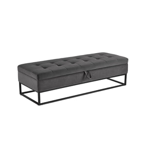 English Elm 58.6" Bed Bench Sturdy Metal Base with Velvet Upholstery, Hidden Storage, 500lb Capacity Elegance Grey W1097119559