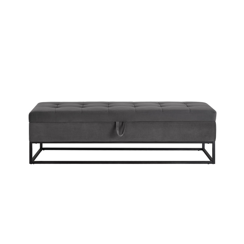 English Elm 58.6" Bed Bench Sturdy Metal Base with Velvet Upholstery, Hidden Storage, 500lb Capacity Elegance Grey W1097119559
