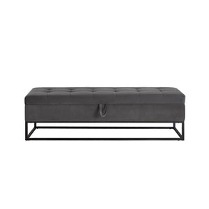 English Elm 58.6" Bed Bench Sturdy Metal Base with Velvet Upholstery, Hidden Storage, 500lb Capacity Elegance Grey W1097119559