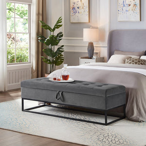English Elm 58.6" Bed Bench Sturdy Metal Base with Velvet Upholstery, Hidden Storage, 500lb Capacity Elegance Grey W1097119559