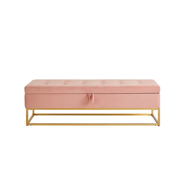 English Elm 58.6" Bed Bench Sturdy Metal Base with Velvet Upholstery, Hidden Storage, 500lb Capacity Elegance Pink W1097119562