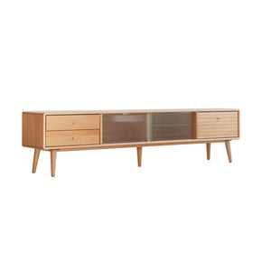 English Elm North American Solid Beech Media Console Tempered Glass Doors Two Drawers Living Room W1283130085