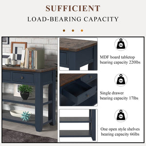English Elm 48'' Pine Wood Console Table Vintage Entryway Piece with 3 Drawers and Open Shelves Navy Blue W1202P360961