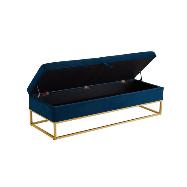 English Elm 58.6" Bed Bench Sturdy Metal Base with Velvet Upholstery, Hidden Storage, 500lb Capacity Elegance Navy Blue W1097119561