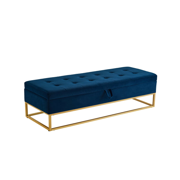 English Elm 58.6" Bed Bench Sturdy Metal Base with Velvet Upholstery, Hidden Storage, 500lb Capacity Elegance Navy Blue W1097119561