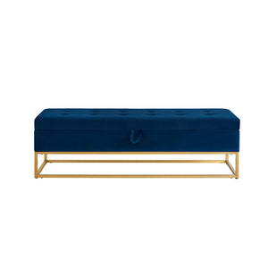 English Elm 58.6" Bed Bench Sturdy Metal Base with Velvet Upholstery, Hidden Storage, 500lb Capacity Elegance Navy Blue W1097119561