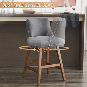 English Elm Upholstered Swivel Barstools Set of 2 Linen Counter Height Wood Frame Kitchen Seating W1893123708