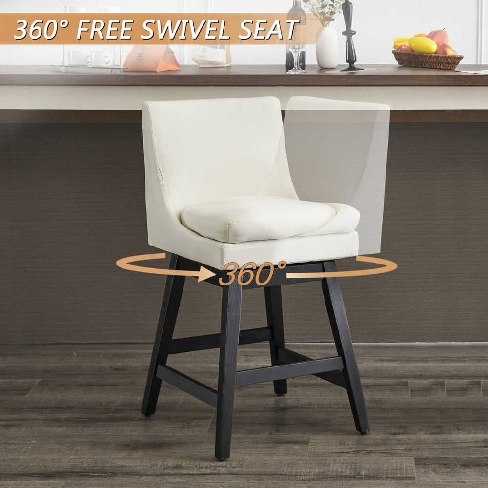 English Elm Upholstered Linen Swivel Counter Stools Set of 2 with Solid Wood Frame for Kitchen W1893123704