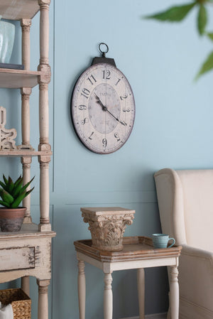 English Elm 18" Oval Antique White Wall Clock Weathered Farmhouse Decor for Living Rooms W2078130248