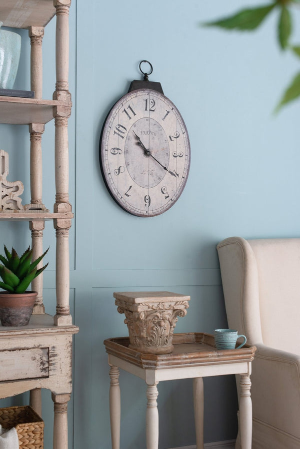 English Elm 18" Oval Antique White Wall Clock Weathered Farmhouse Decor for Living Rooms W2078130248