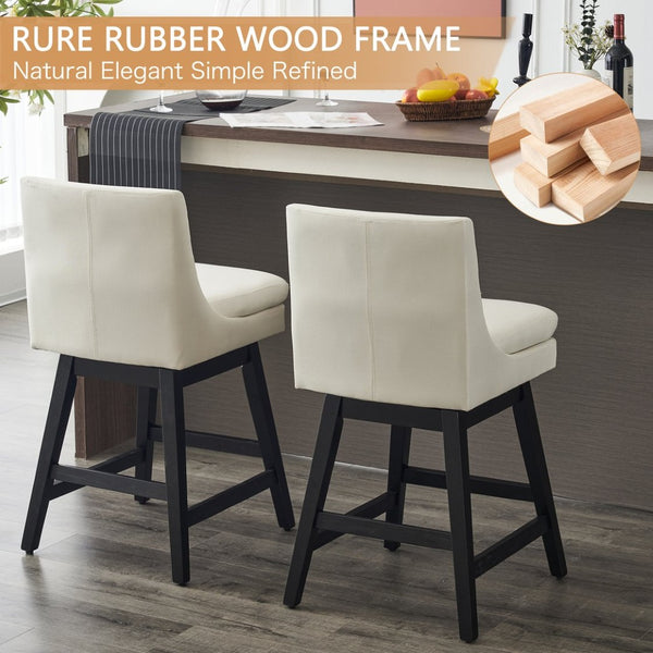English Elm Upholstered Linen Swivel Counter Stools Set of 2 with Solid Wood Frame for Kitchen W1893123704