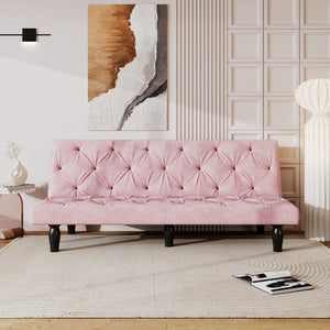 English Elm Sofa 66" Velvet Sofa Bed - Pink Convertible 3-Seater Sleeper, Solid Wood Frame, 500lb Capacity W127860393