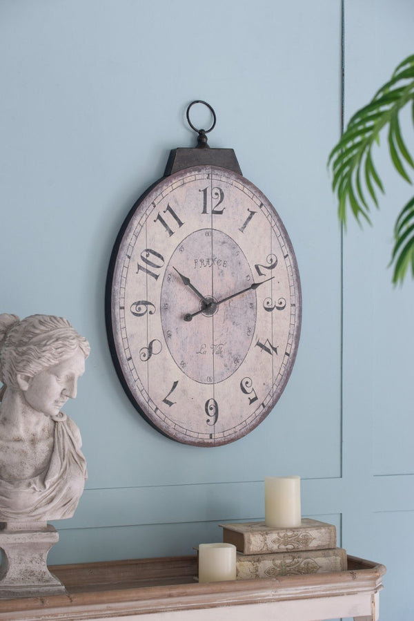 English Elm 18" Oval Antique White Wall Clock Weathered Farmhouse Decor for Living Rooms W2078130248