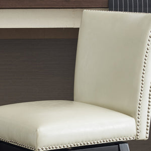 English Elm Upholstered Swivel Barstools Set of 2 Pu Leather High Back with Nailhead Wood Frame W1893123706