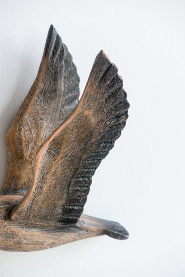 English Elm Set of 3 Sculpted Geese Wall Art Pinewood Birds Rustic Farmhouse Flying Decor W2078130257