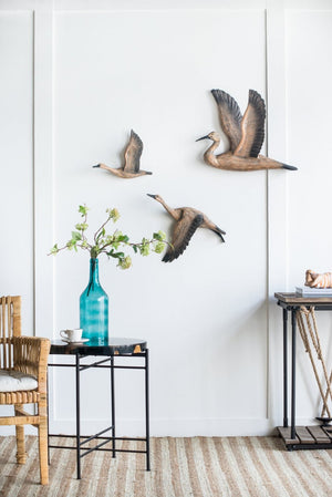 English Elm Set of 3 Sculpted Geese Wall Art Pinewood Birds Rustic Farmhouse Flying Decor W2078130257