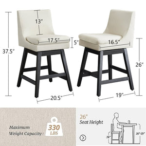 English Elm Upholstered Linen Swivel Counter Stools Set of 2 with Solid Wood Frame for Kitchen W1893123704