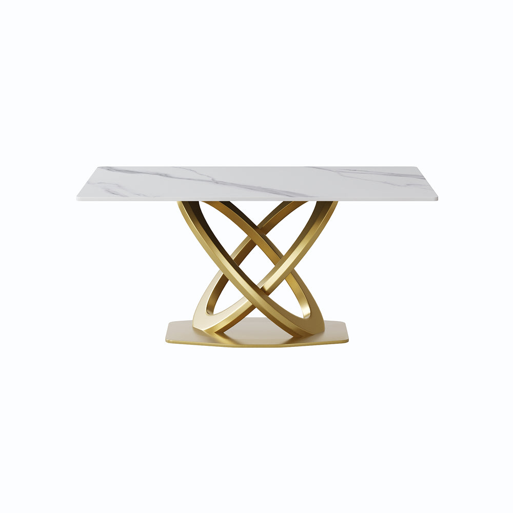 English Elm 63" Modern Sintered Stone Dining Table With Double-Ring Stainless Steel Legs - Seats 6-8 Comfortably! W1535S00276