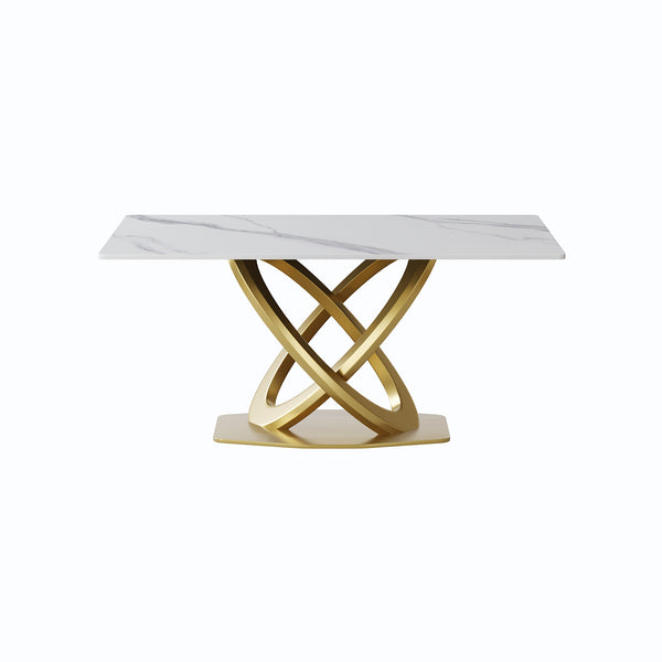 English Elm 63" Modern Sintered Stone Dining Table With Double-Ring Stainless Steel Legs - Seats 6-8 Comfortably! W1535S00276