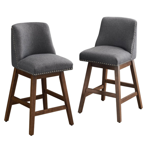 English Elm Upholstered Swivel Barstools Set of 2 Linen Counter Height Wood Frame Kitchen Seating W1893123708