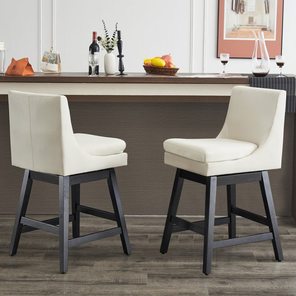 English Elm Upholstered Linen Swivel Counter Stools Set of 2 with Solid Wood Frame for Kitchen W1893123704