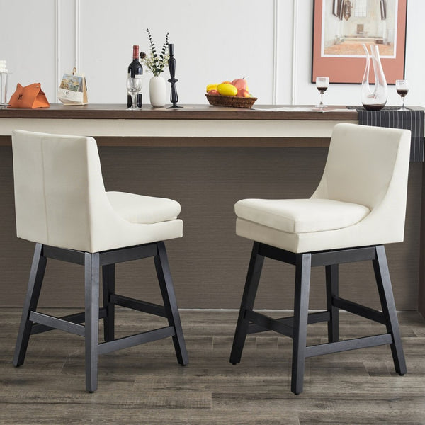 English Elm Upholstered Linen Swivel Counter Stools Set of 2 with Solid Wood Frame for Kitchen W1893123704