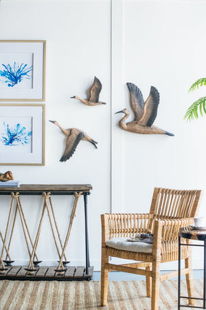 English Elm Set of 3 Sculpted Geese Wall Art Pinewood Birds Rustic Farmhouse Flying Decor W2078130257