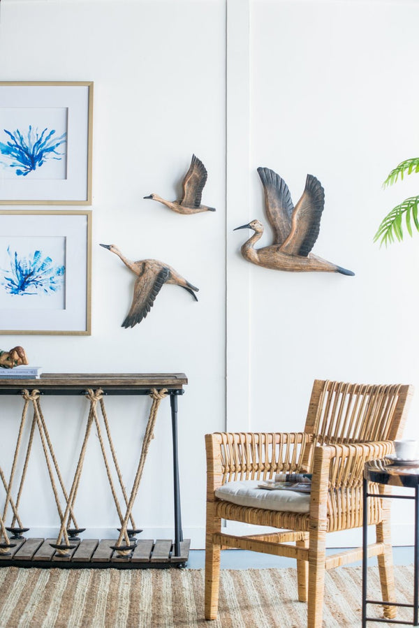 English Elm Set of 3 Sculpted Geese Wall Art Pinewood Birds Rustic Farmhouse Flying Decor W2078130257
