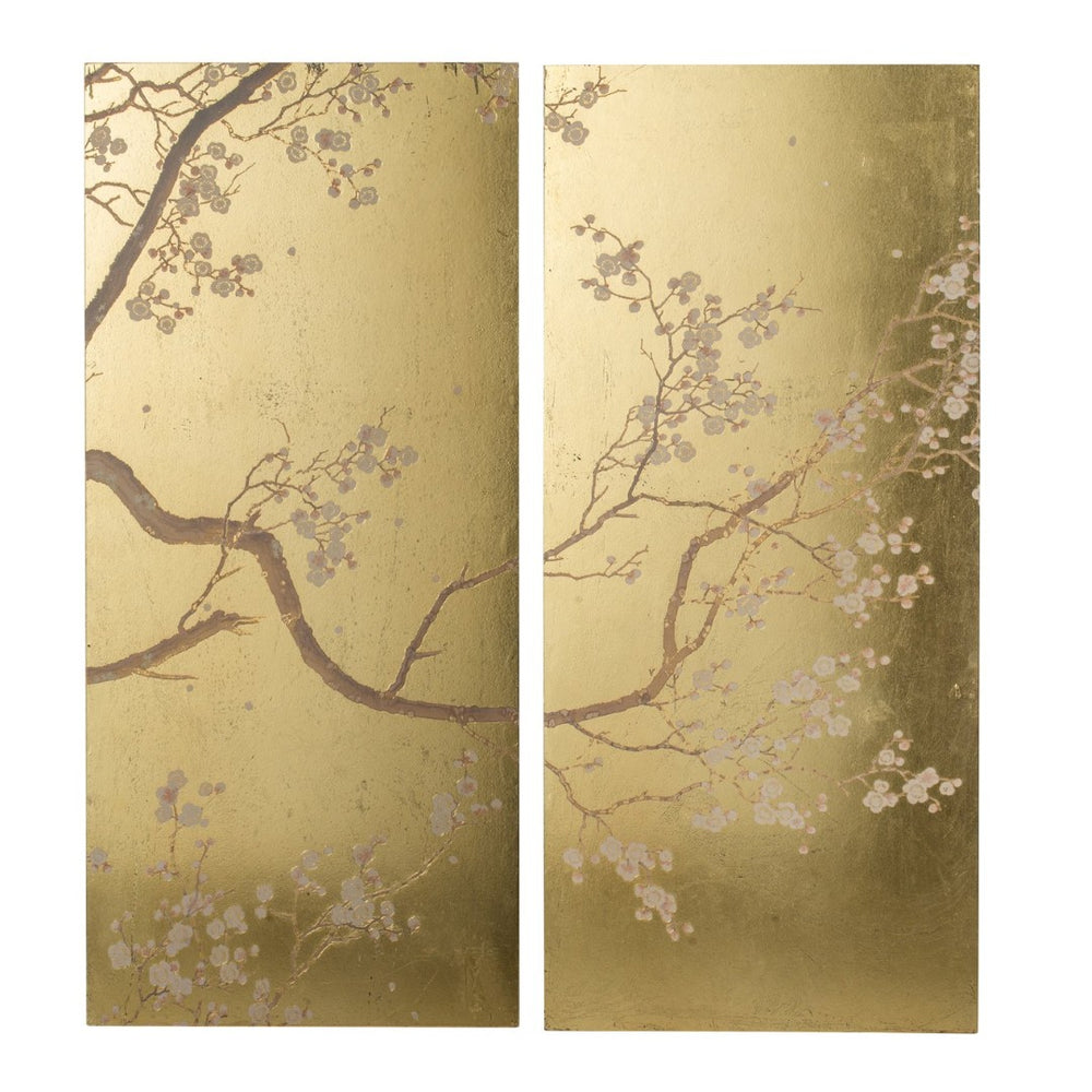 English Elm Set of 2 Cherry Blossom Vertical Wall Panels Pink Gold Botanical Living Room Art W2078130261