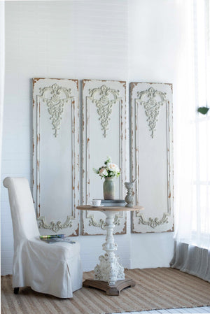 English Elm Set of 3 Boiserie Inspired Magnesia Relief Panels Weathered White Sculptural Wall Decor W2078130260